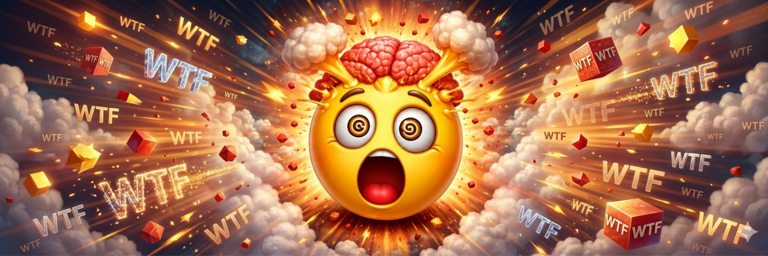 WTF banner with exploding mind and flying letters